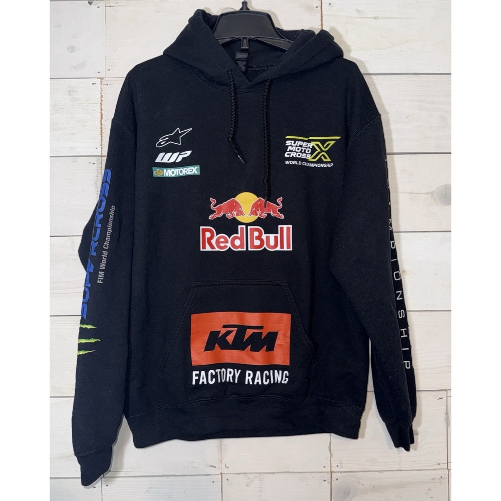 Red Bull Men's Black Racing Graphic Pullover Fleece Hoodie Cotton Medium Gilden